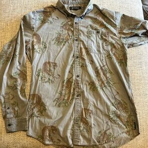 Men’s Ezekiel Button Down Shirt, Unique Tiger Print, Size XL